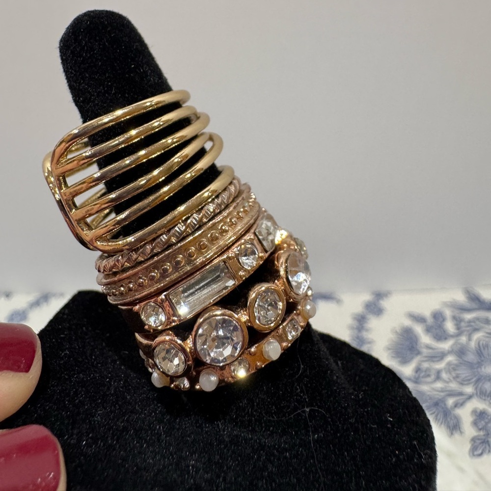 Gold tone and rose gold tone and rhinestone Stacking Ring Set - Picture 2 of 12
